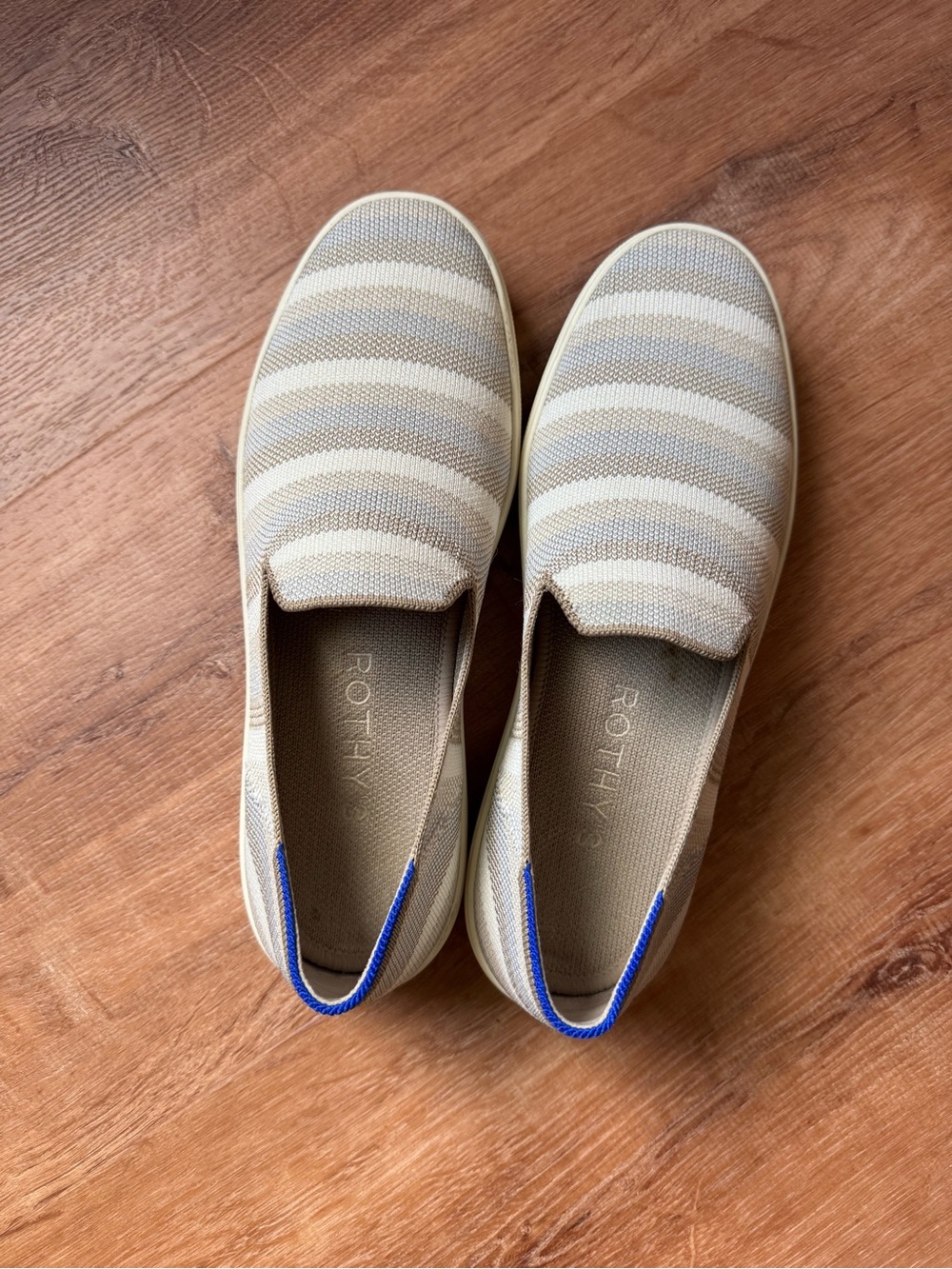 Rothy's Striped Slip-On Sneakers in Neutral Beige & Cream